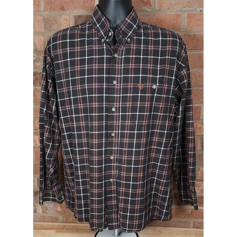 George‎ Strait Collection Wrangler Size XL Brown Black Plaid Long Sleeve Shirt